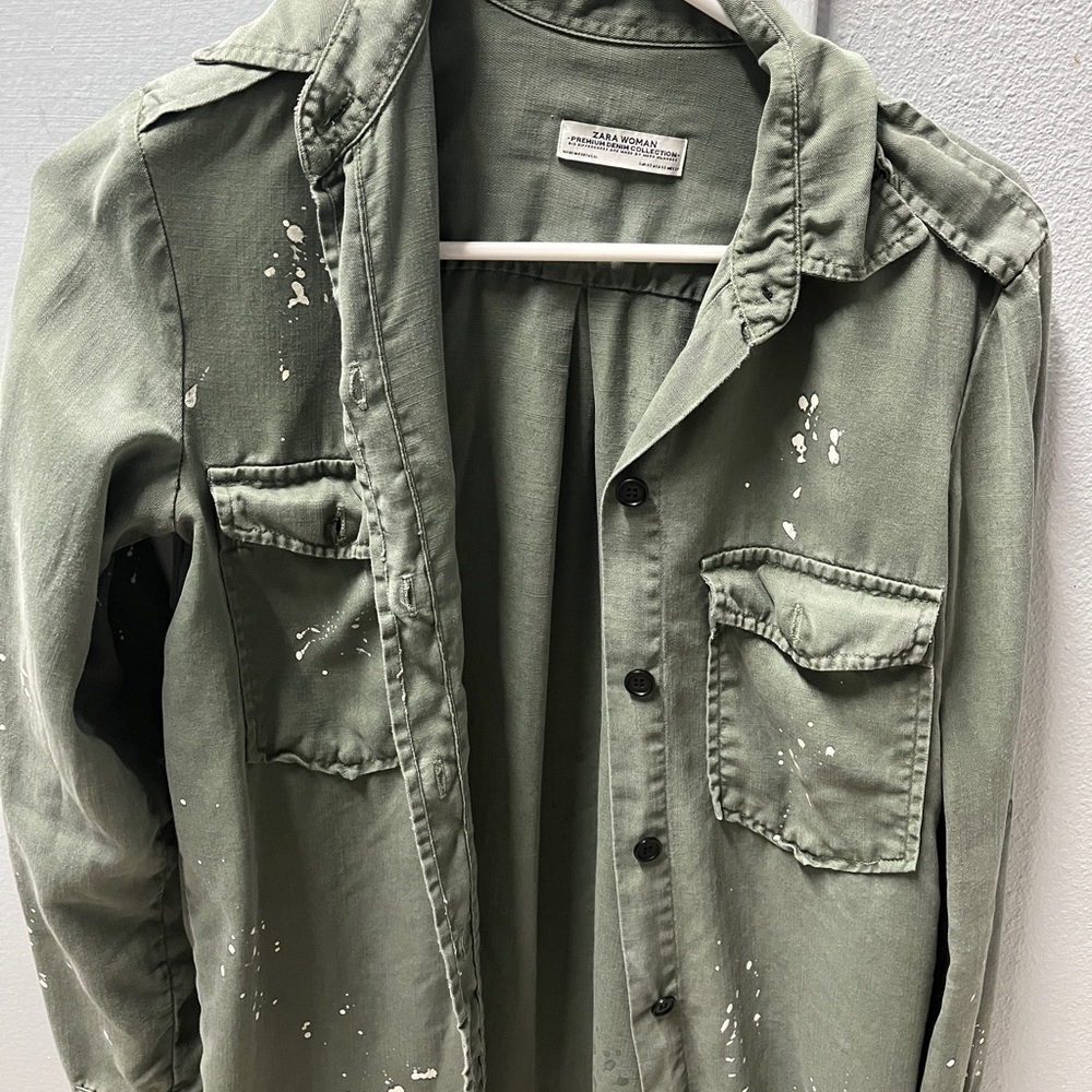 Zara Denim Collection Splattered Paint Button-Up